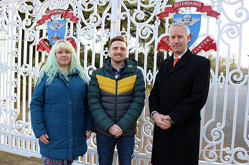 PHOTO: Gideon Amos is pictured outside Vivary Park with Cllr Tom Deakin, town council leader, and Cllr Amber Packer-Hughes, town councillor for Vivary Ward.