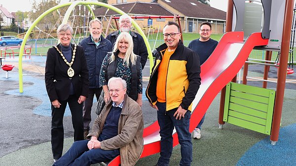 Lob Dem councillors in chells playground